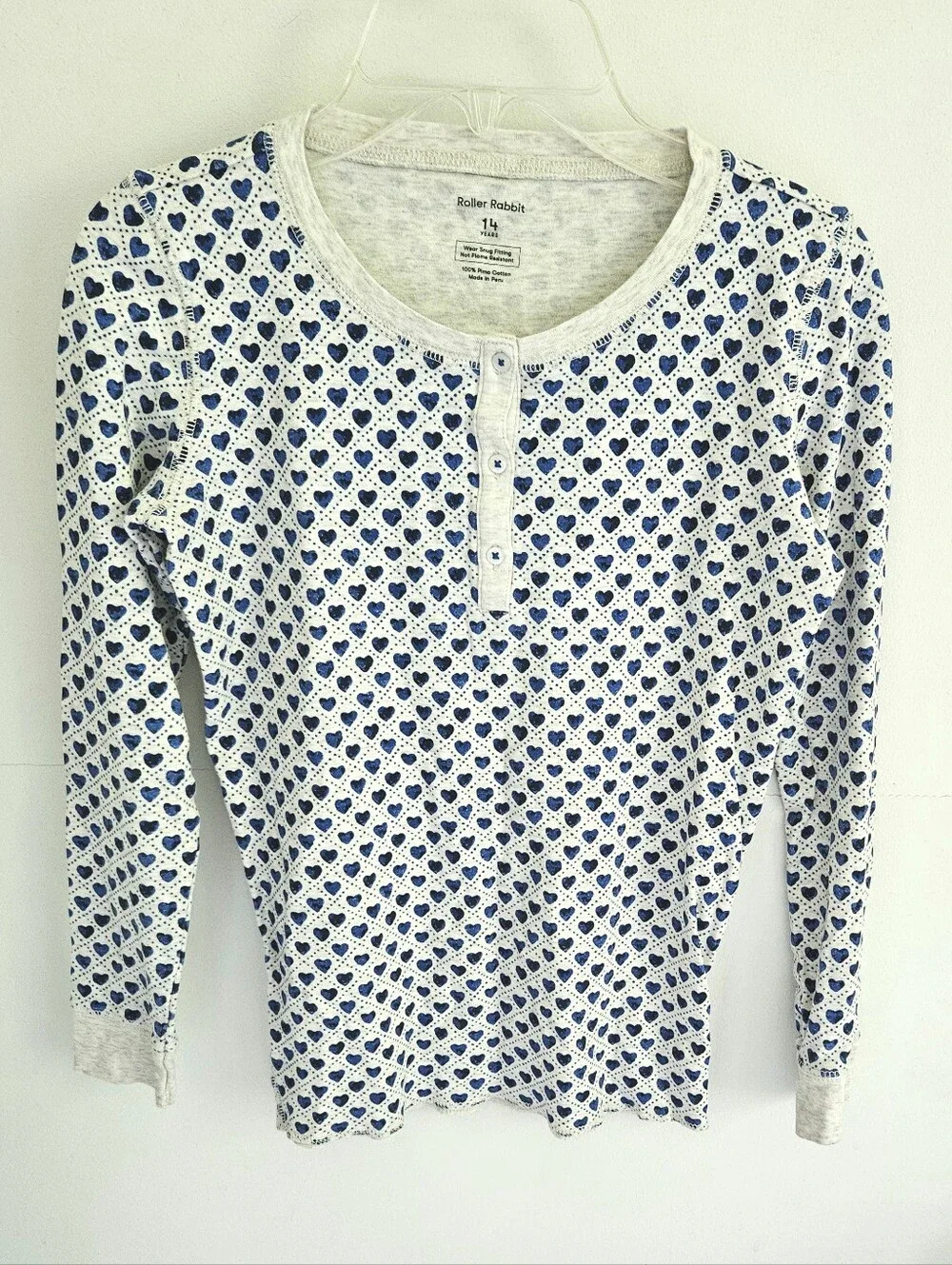 Roller Rabbit Blue Hearts Pajama Top Long Sleeve Girls